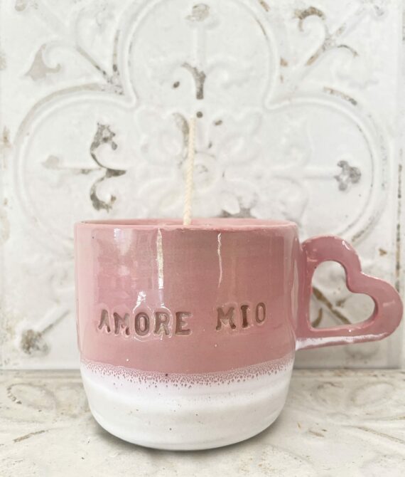 Cér’AmOré Mio Tasse Anse Coeur Rose et blanc