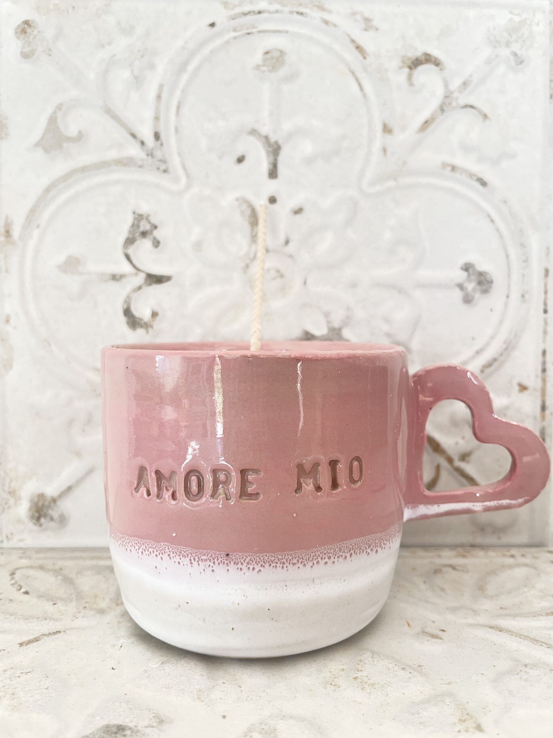 Cér’AmOré Mio Tasse Anse Coeur Rose et blanc