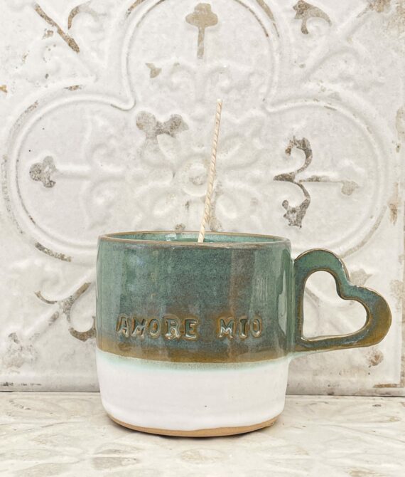 Cér’AmOré Mio Tasse Anse Coeur Vert et blanc