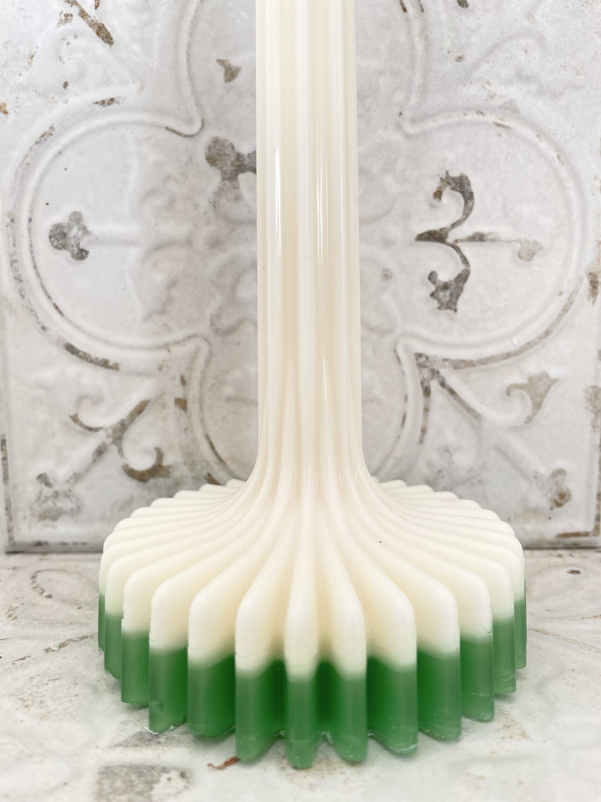 Chandelles Bougeoir blanc et vert sapin – Image 2