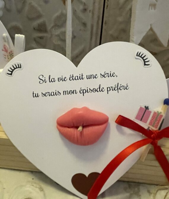 Carte en cœur bougie Bisou